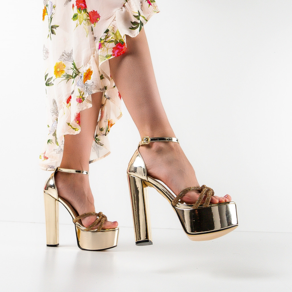 Sandale dama Neva Aurii - Sandale cu toc